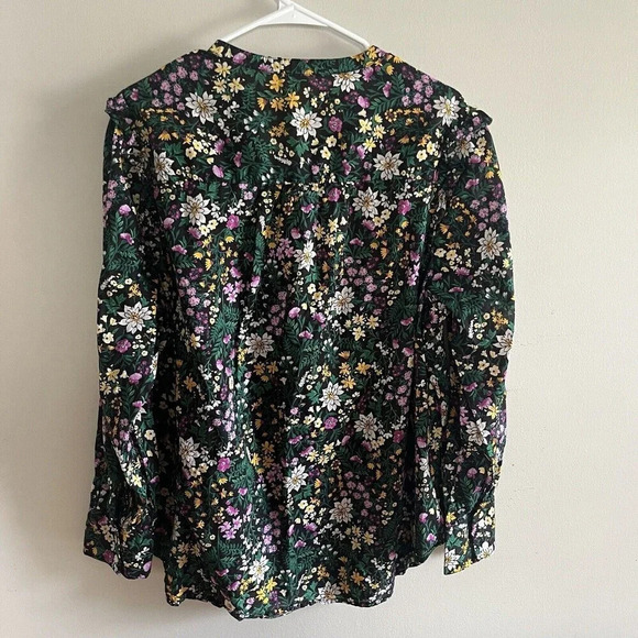 Old Navy Women’s Green Floral Top Button-Up Ruffle Peasant XXL CottageCore - Picture 8 of 8
